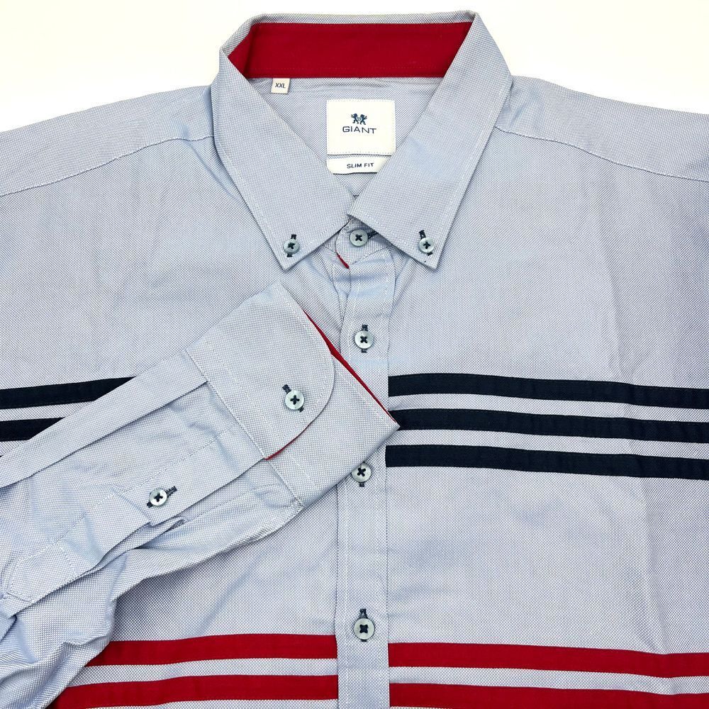 Giant Slim Fit Button‎ Down Shirt Striped Business Casual Blue Red White XXL